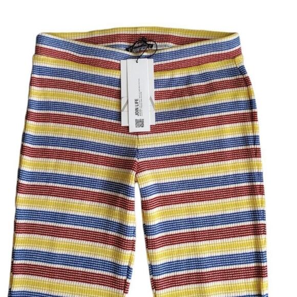 Zara Rib Texture Striped Pull On bell leg Pants Size Small - Picture 11 of 13